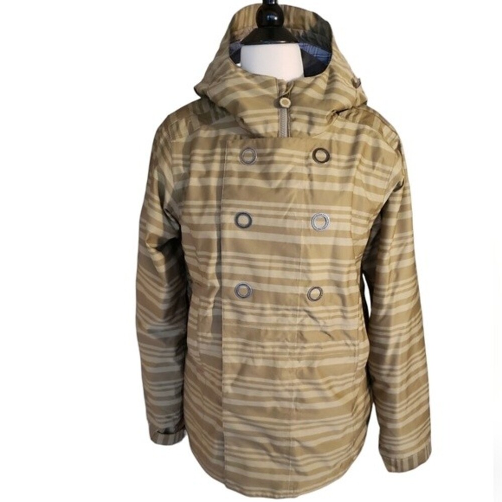 Bonfire Ski Coat Women's Size L Snowboarding Olive Green Striped Winter Sports
